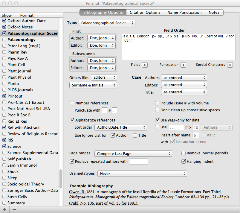 Bookends formatting window